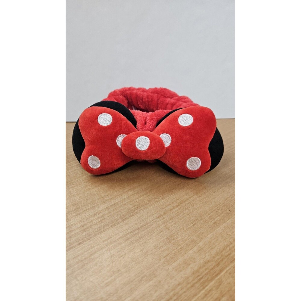 Disney Minnie Mouse Headband Womens One Size Red Black Plush Ears Bow Polka Dot